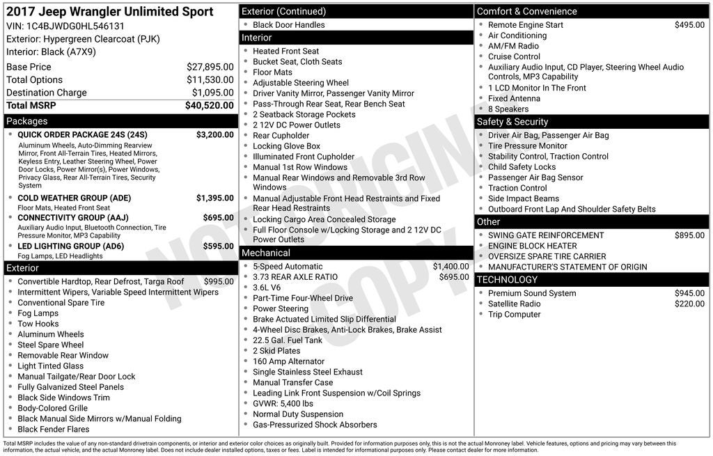 2017 Jeep Wrangler Unlimited Sport