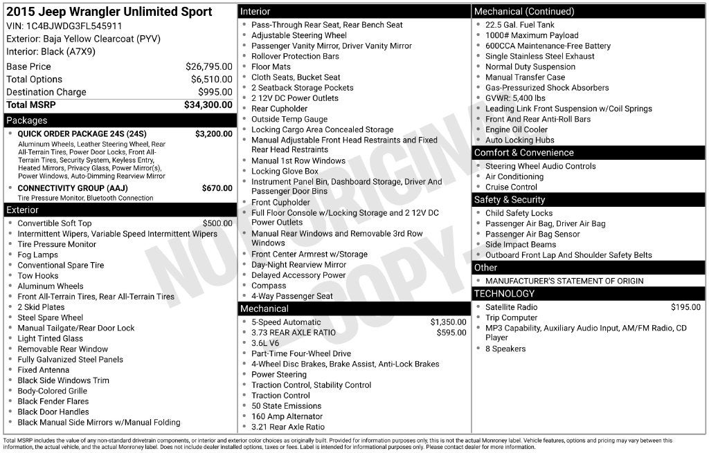 2015 Jeep Wrangler Unlimited Sport