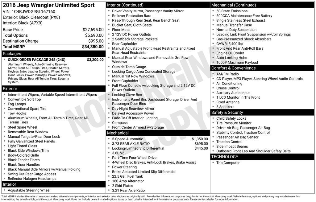 2016 Jeep Wrangler Unlimited Sport