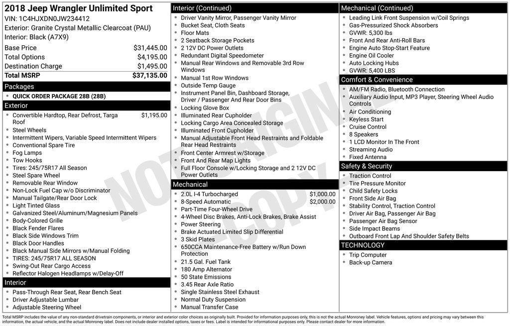 2018 Jeep Wrangler Unlimited Sport
