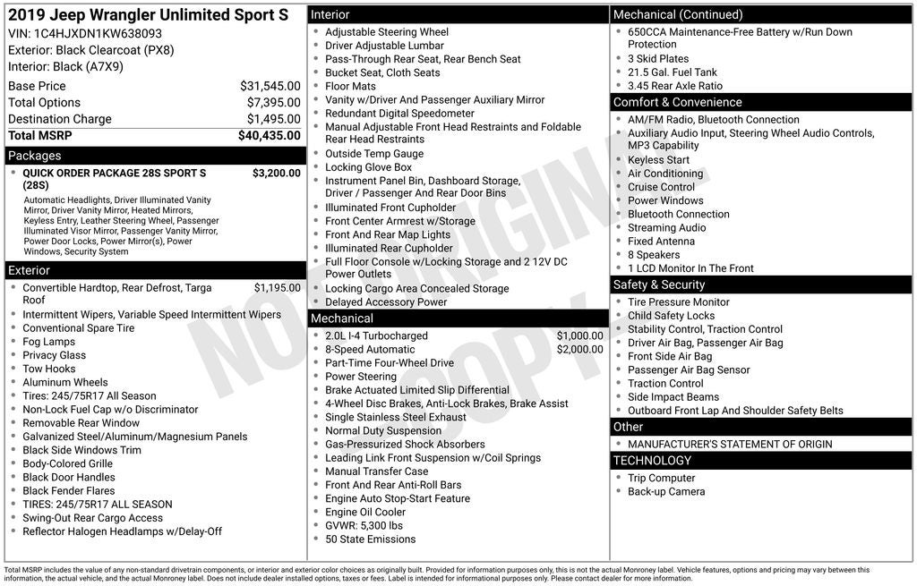 2019 Jeep Wrangler Unlimited Sport S