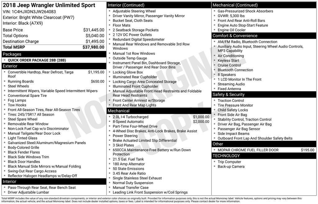 2018 Jeep Wrangler Unlimited Sport