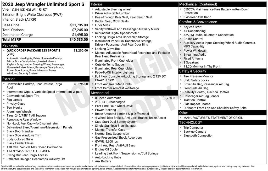 2020 Jeep Wrangler Unlimited Sport S