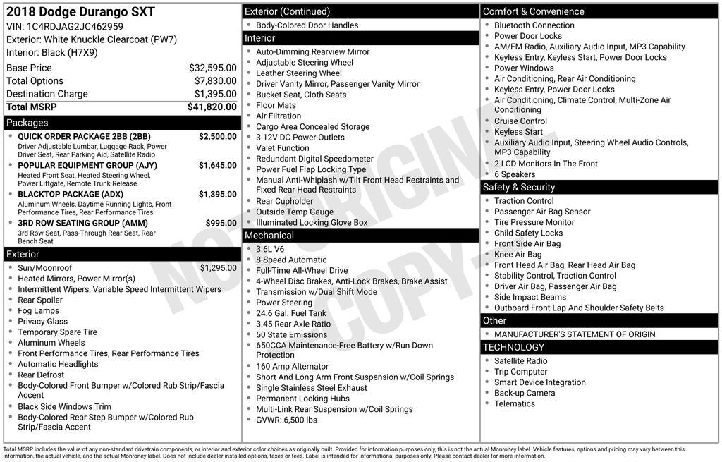 Used 2018 Dodge Durango SXT Plus with VIN 1C4RDJAG2JC462959 for sale in Woodville, OH