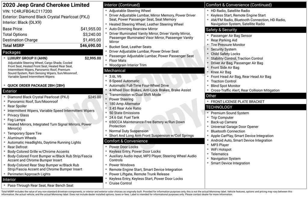 Used 2020 Jeep Grand Cherokee Limited with VIN 1C4RJFBG4LC117200 for sale in Woodville, OH