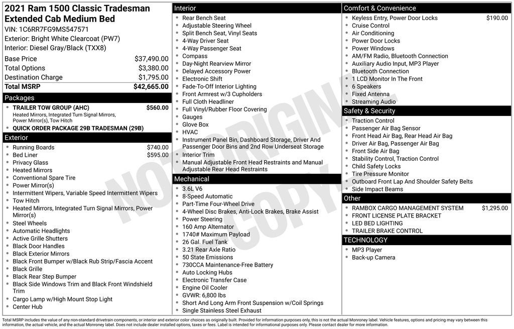 Used 2021 RAM Ram 1500 Classic Tradesman with VIN 1C6RR7FG9MS547571 for sale in Woodville, OH