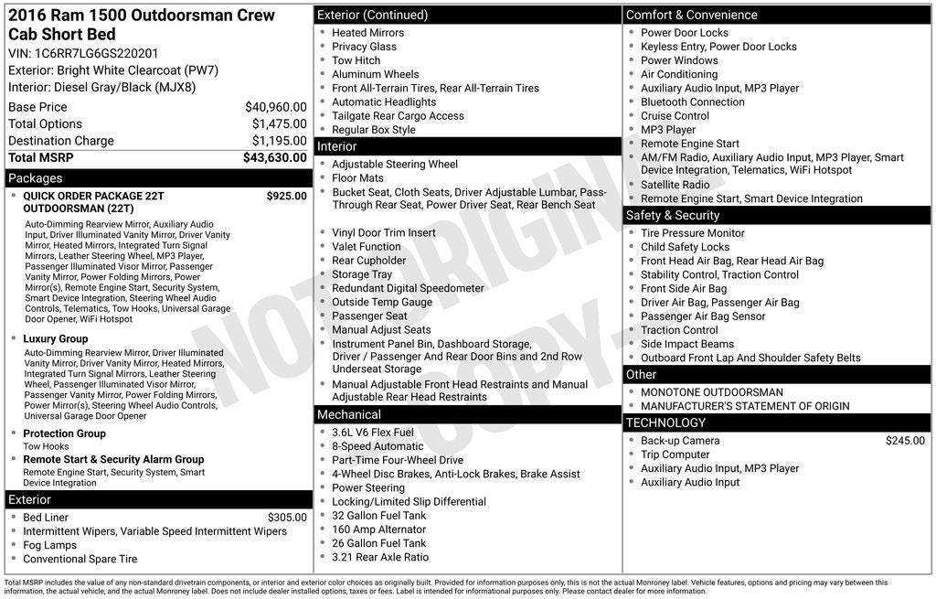2016 RAM 1500 Outdoorsman