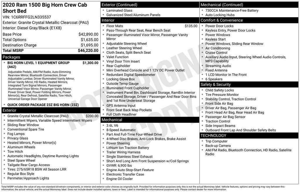 2020 RAM 1500 Big Horn/Lone Star