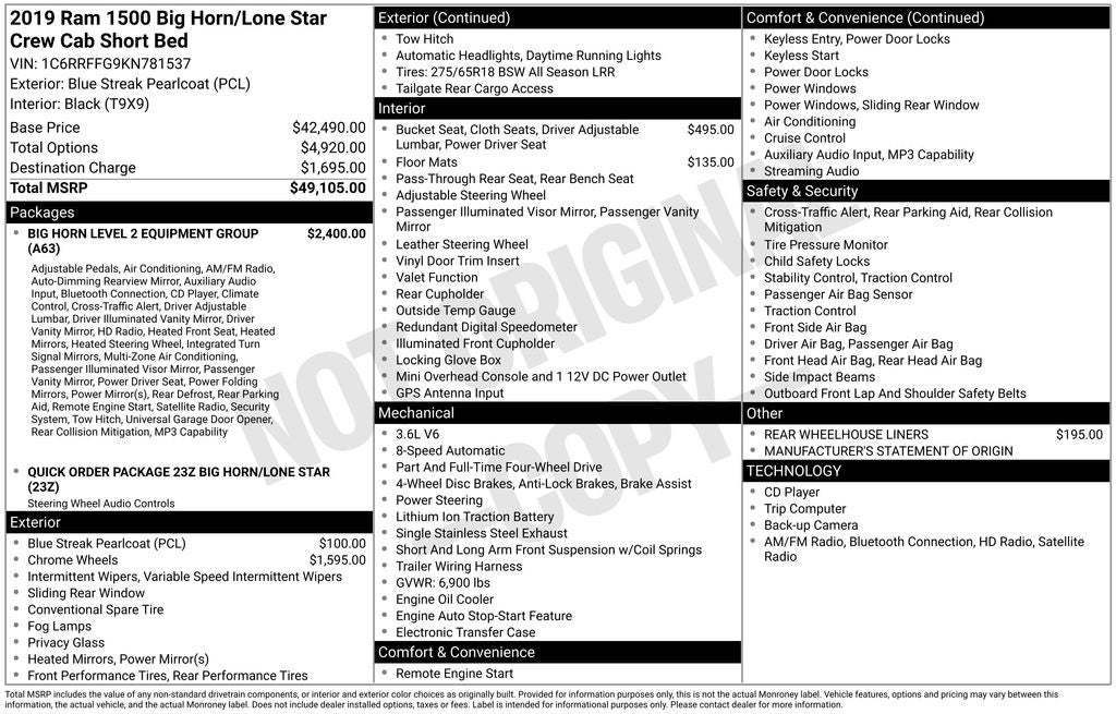 2019 RAM 1500 Big Horn/Lone Star