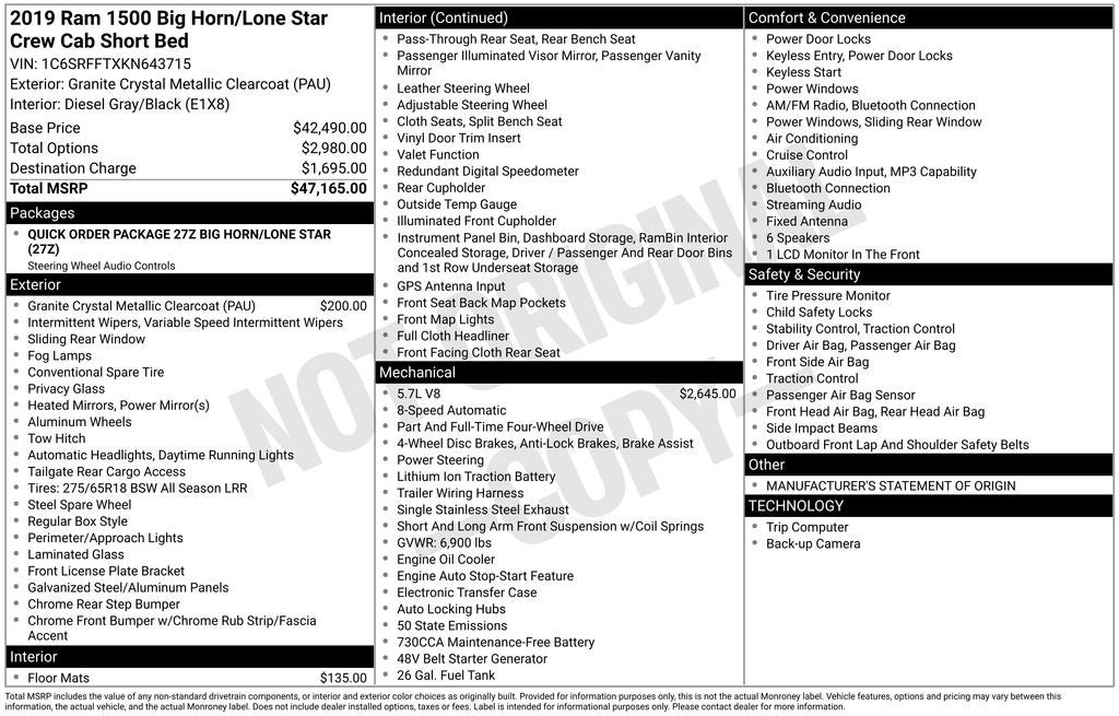 2019 RAM 1500 Big Horn/Lone Star