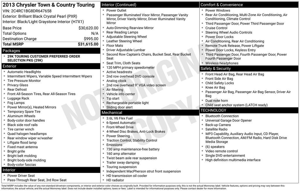 Used 2013 Chrysler Town & Country Touring with VIN 2C4RC1BG8DR647658 for sale in Woodville, OH