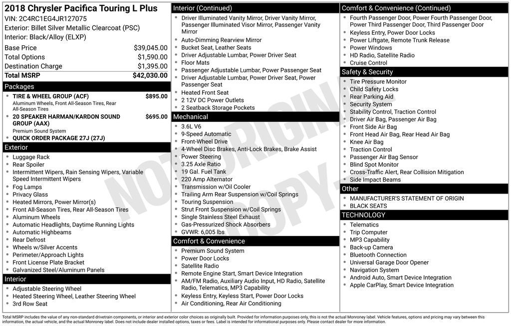 2018 Chrysler Pacifica Touring L Plus