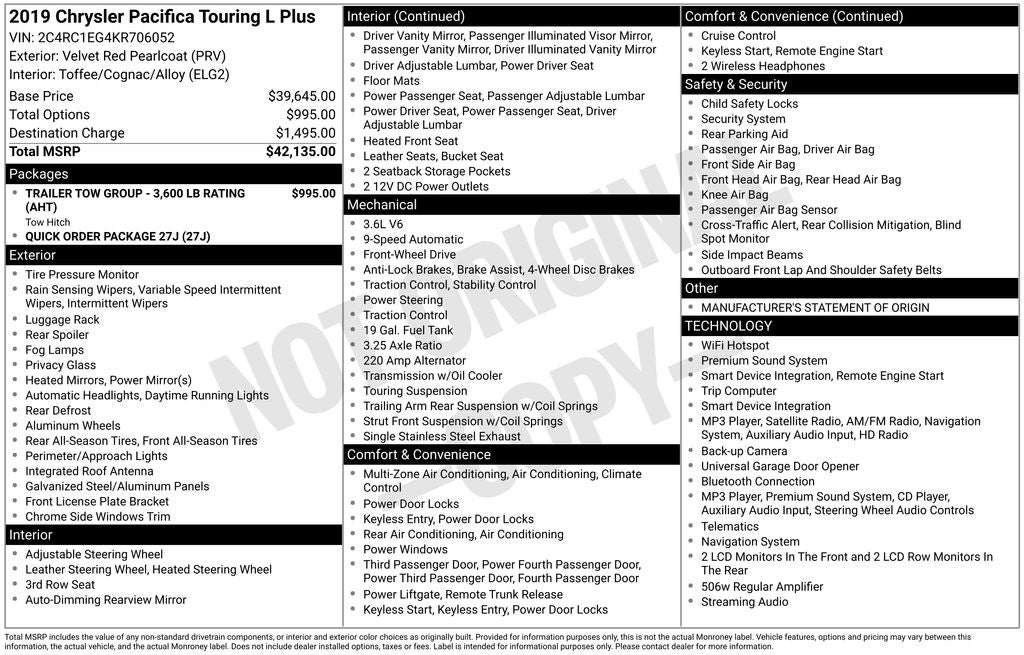 2019 Chrysler Pacifica Touring L Plus