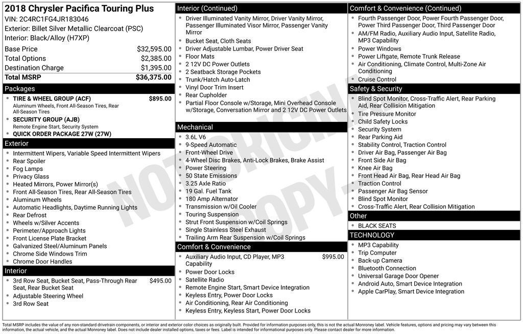 2018 Chrysler Pacifica Touring Plus