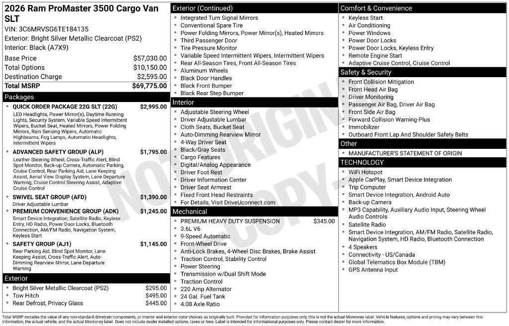 2026 RAM ProMaster 3500 Super High Roof