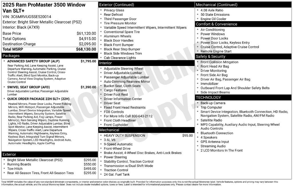 2025 RAM ProMaster 3500 Window Van High Roof