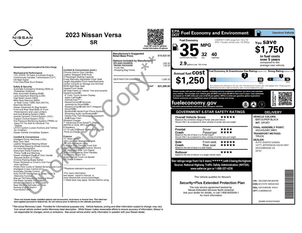 2023 Nissan Versa 1.6 SR