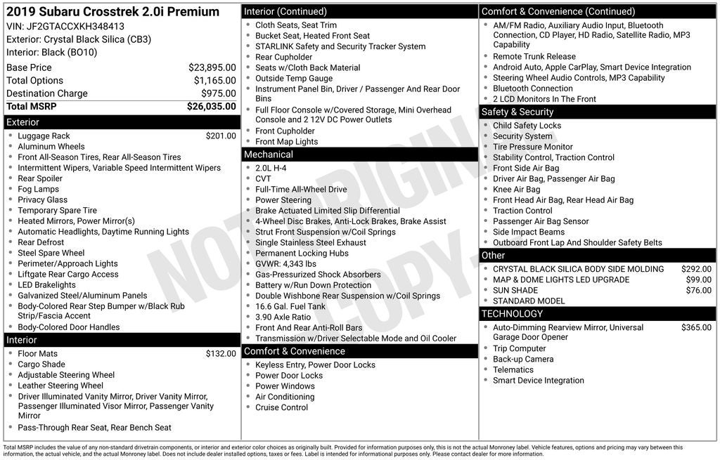 2019 Subaru Crosstrek 2.0i Premium